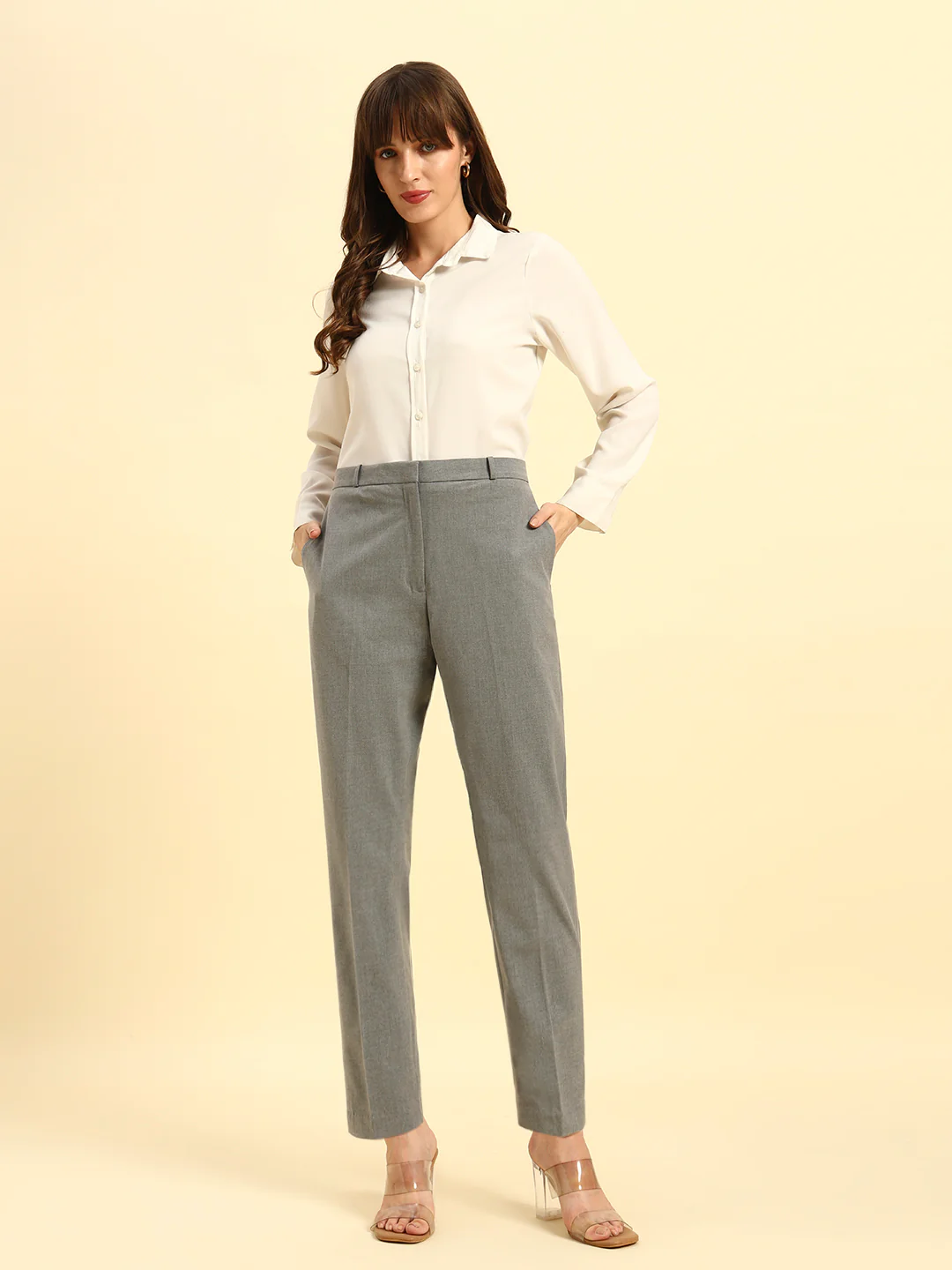 Trouser for Women | Breathable & Soft with Color Fastness Regular Fit PV Lycra Fabric Solid Pattern Hook & Bar Closure - Image 7