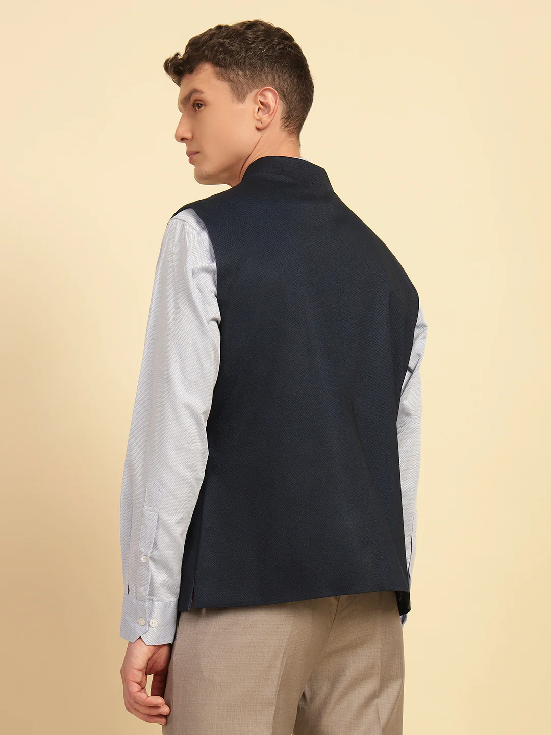 Waist Coat for Men | Premium Casual Waist Coat Regular Fit Mandarin Collar Cotton Fabric Self Design Pattern - Image 7