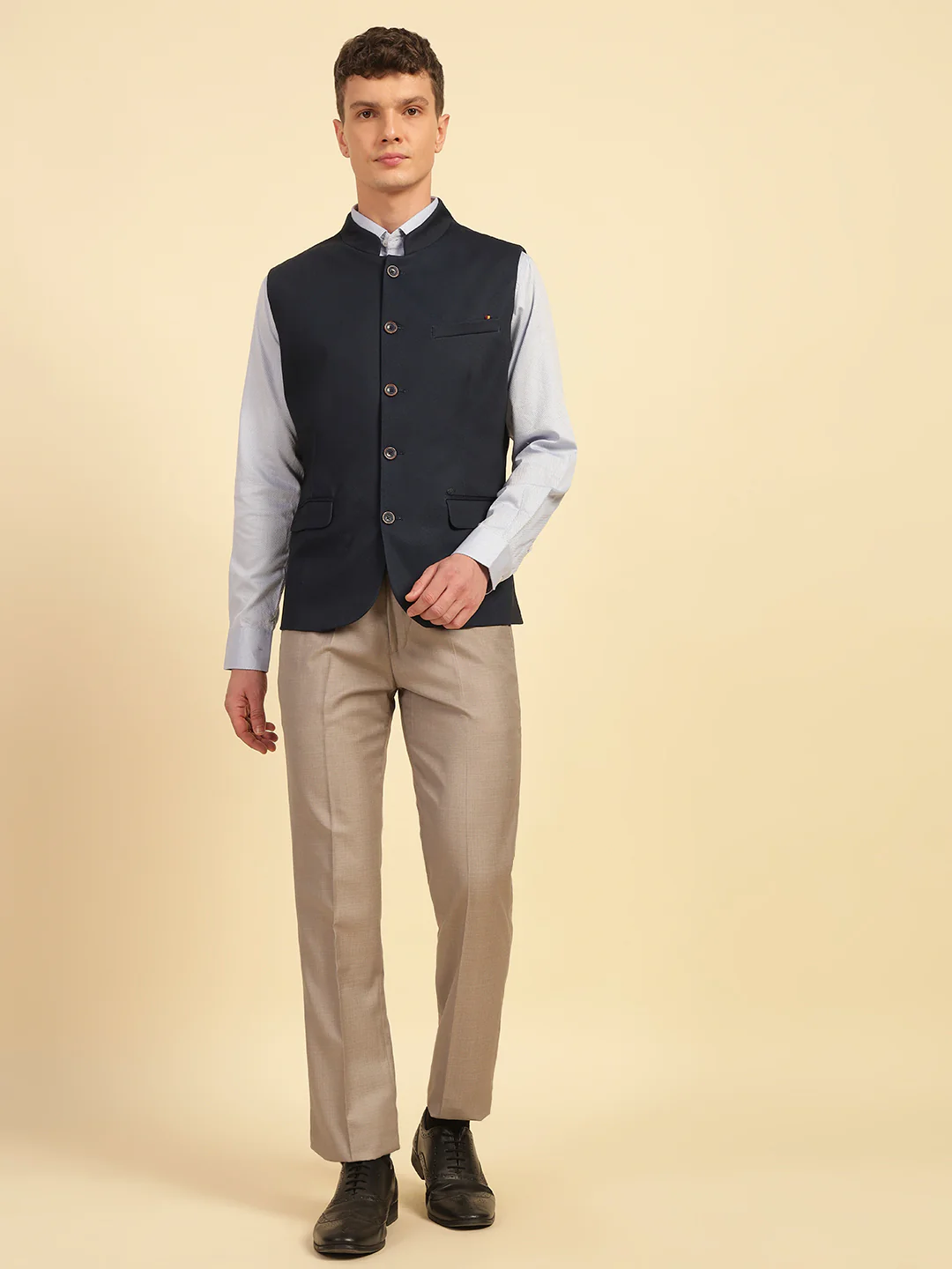 Waist Coat for Men | Premium Casual Waist Coat Regular Fit Mandarin Collar Cotton Fabric Self Design Pattern - Image 8