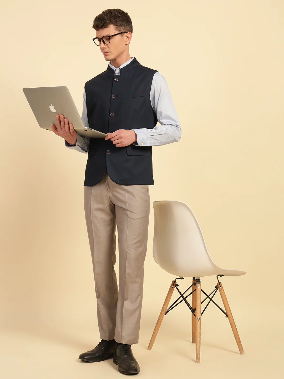 Waist Coat for Men | Premium Casual Waist Coat Regular Fit Mandarin Collar Cotton Fabric Self Design Pattern - Image 9