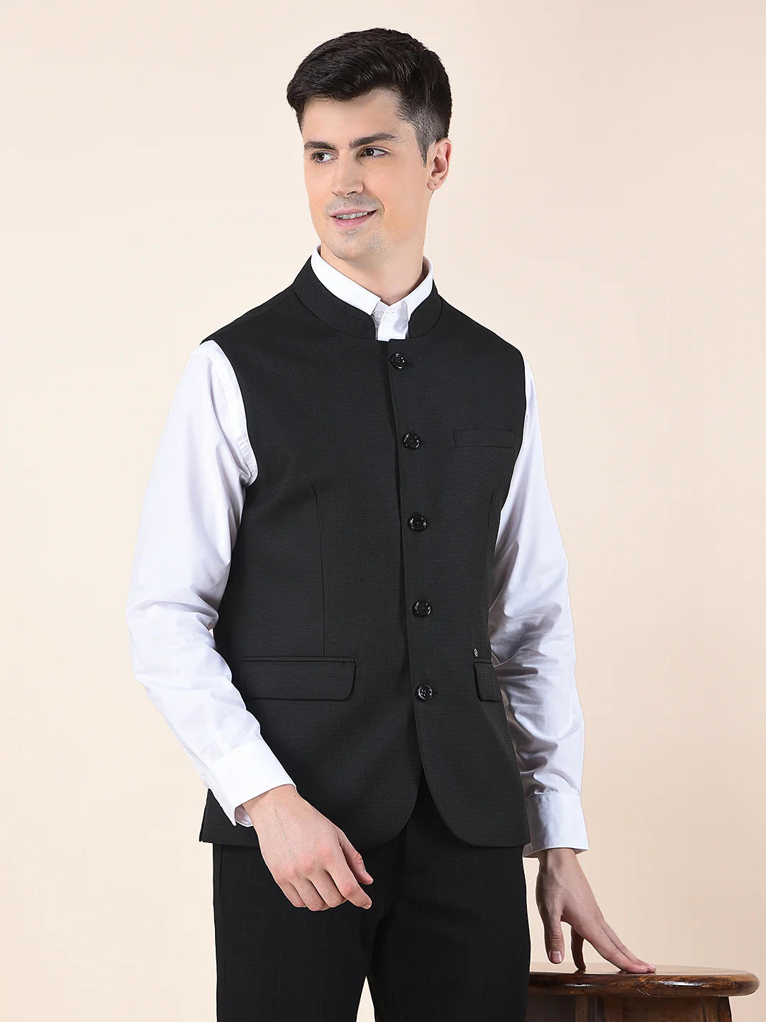 Waist Coat for Men | Premium Casual Waist Coat Regular Fit Mandarin Collar Poly Viscose Fabric Self Design Pattern - Image 2