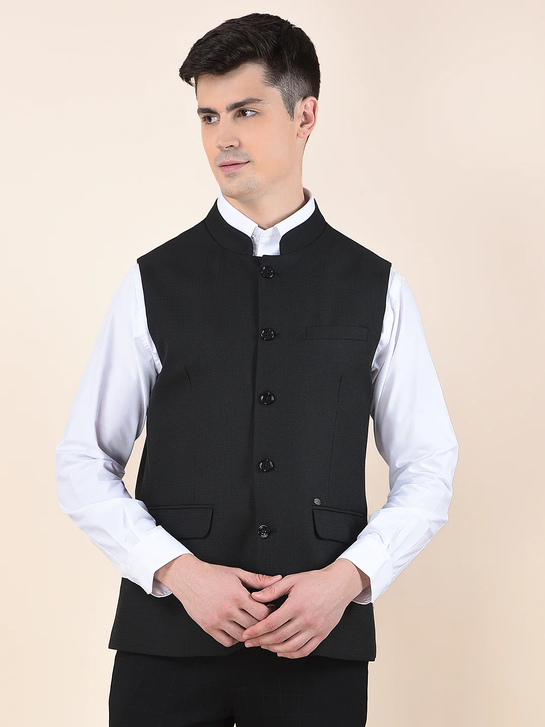Waist Coat for Men | Premium Casual Waist Coat Regular Fit Mandarin Collar Poly Viscose Fabric Self Design Pattern - Image 7