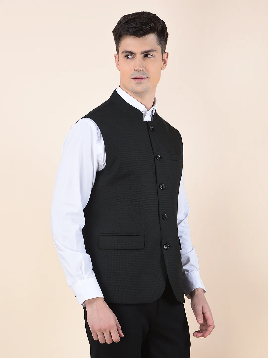 Waist Coat for Men | Premium Casual Waist Coat Regular Fit Mandarin Collar Poly Viscose Fabric Self Design Pattern - Image 8
