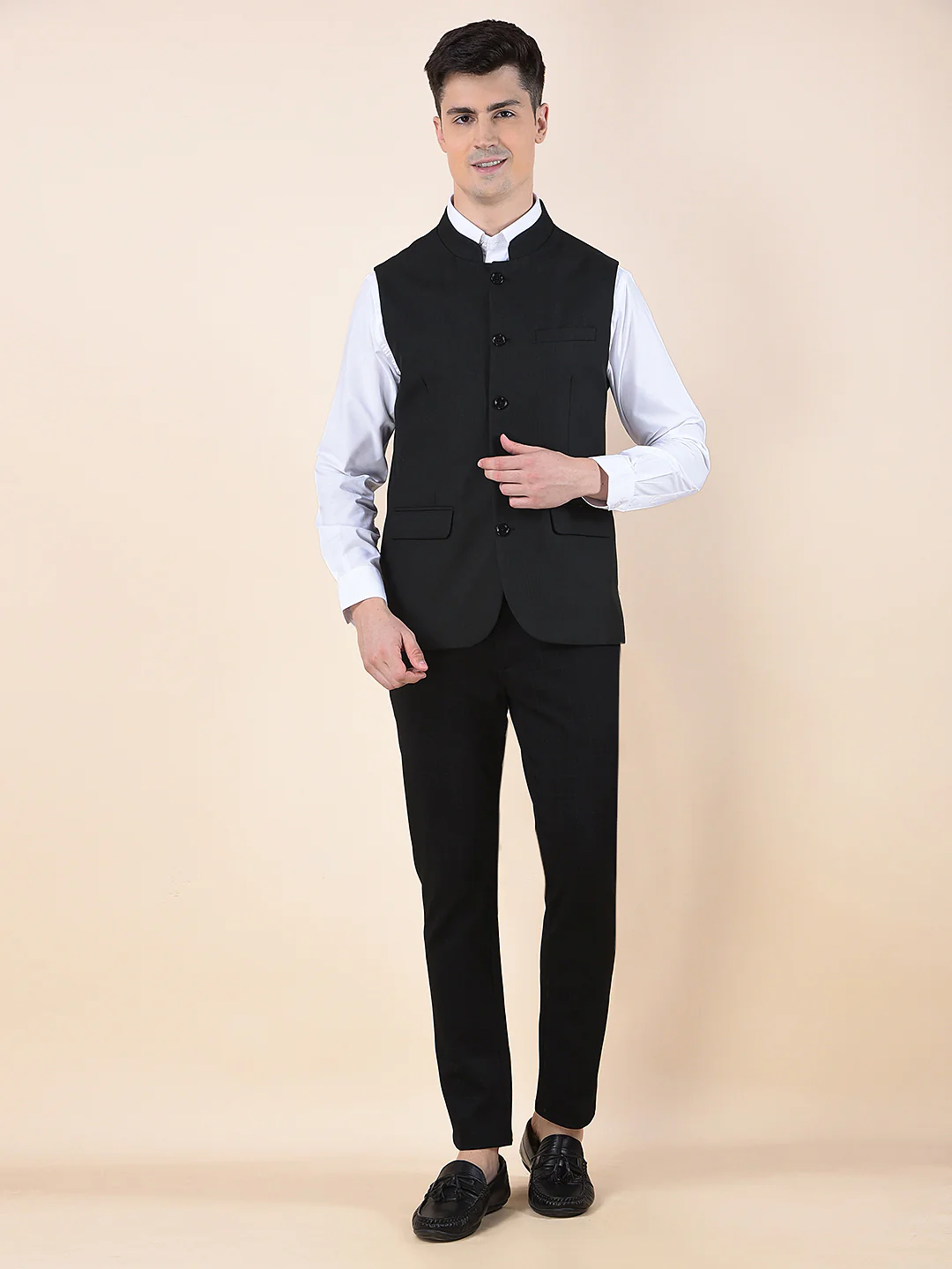 Waist Coat for Men | Premium Casual Waist Coat Regular Fit Mandarin Collar Poly Viscose Fabric Self Design Pattern - Image 9