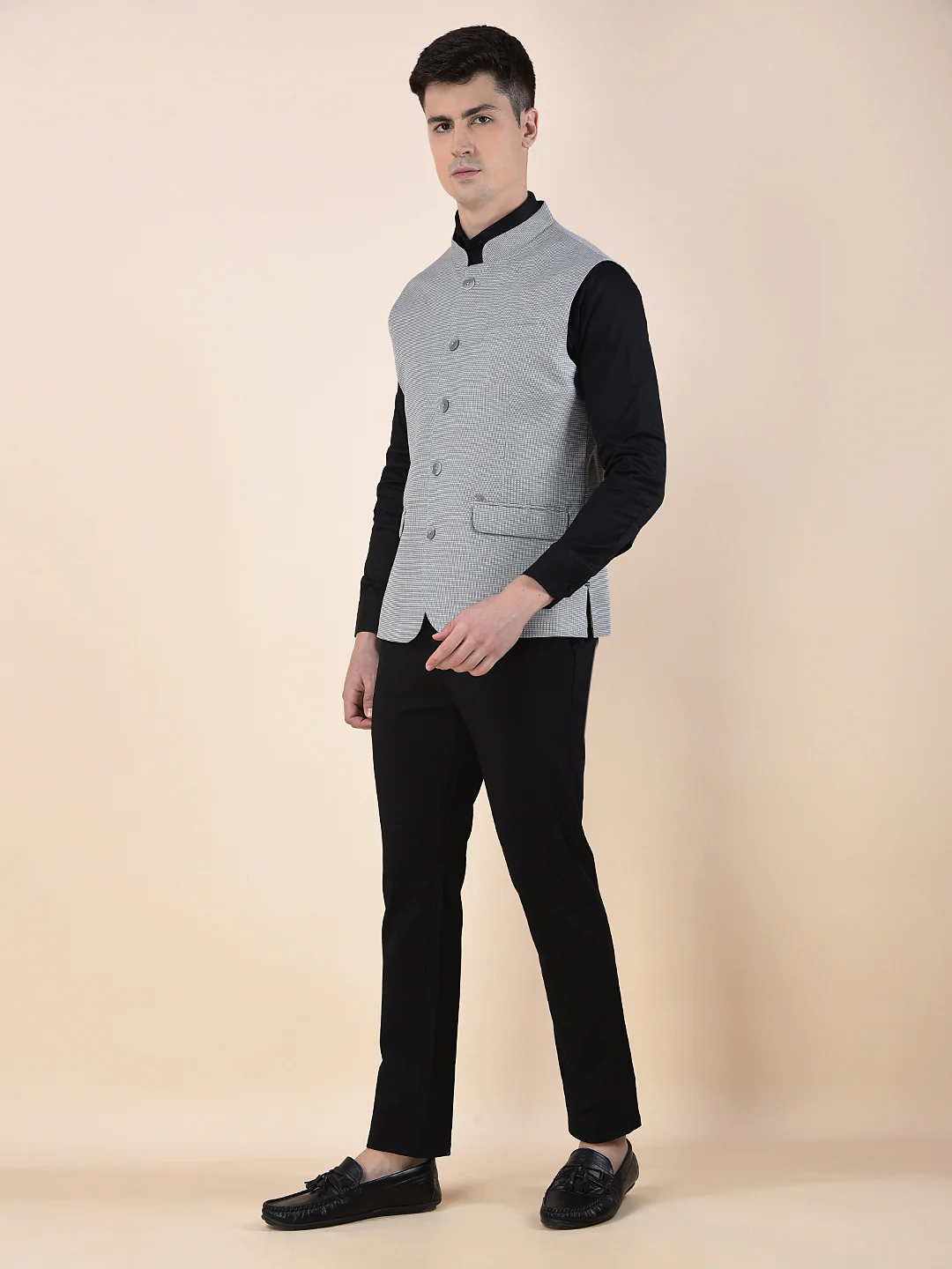 Waist Coat for Men | Premium Casual Waist Coat Regular Fit Mandarin Collar Poly Viscose Fabric Self Design Pattern - Image 10