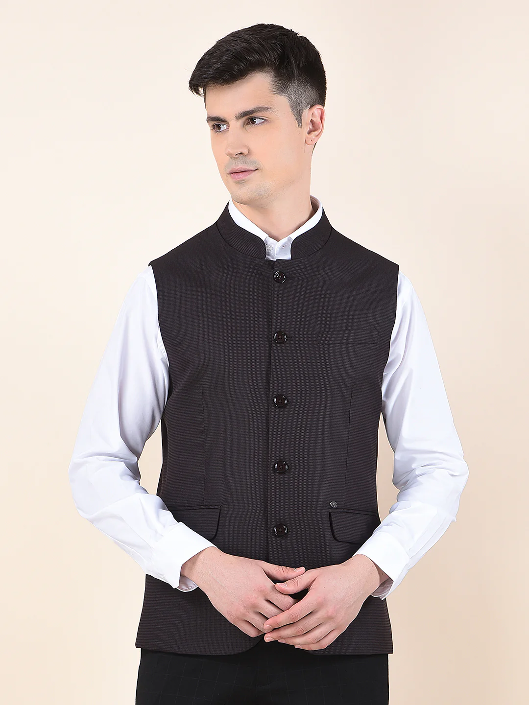 Waist Coat for Men | Premium Casual Waist Coat Regular Fit Mandarin Collar Poly Viscose Fabric Self Design Pattern - Image 6