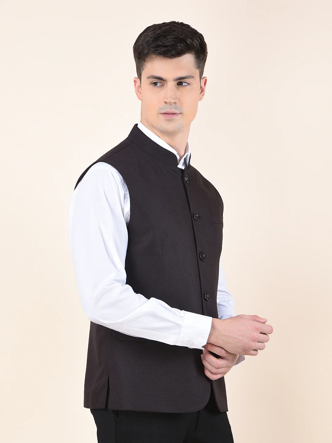 Waist Coat for Men | Premium Casual Waist Coat Regular Fit Mandarin Collar Poly Viscose Fabric Self Design Pattern - Image 8