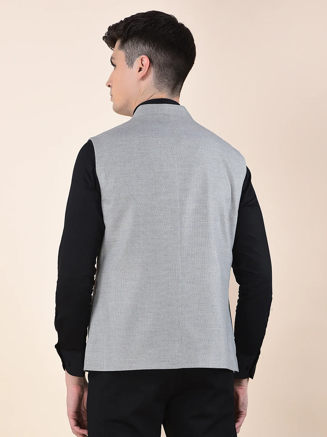 Waist Coat for Men | Premium Casual Waist Coat Regular Fit Mandarin Collar Poly Viscose Fabric Self Design Pattern - Image 4
