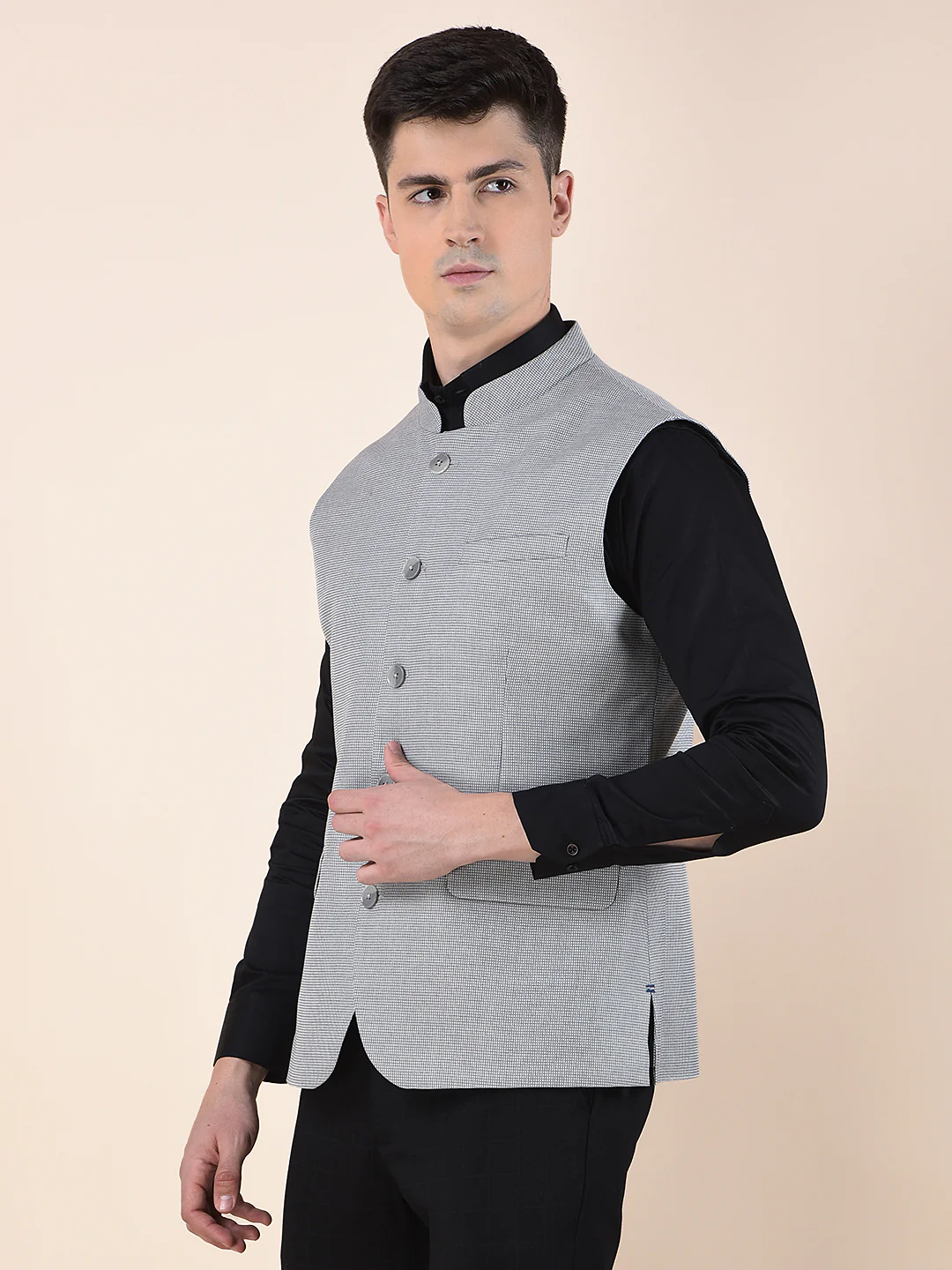 Waist Coat for Men | Premium Casual Waist Coat Regular Fit Mandarin Collar Poly Viscose Fabric Self Design Pattern - Image 5