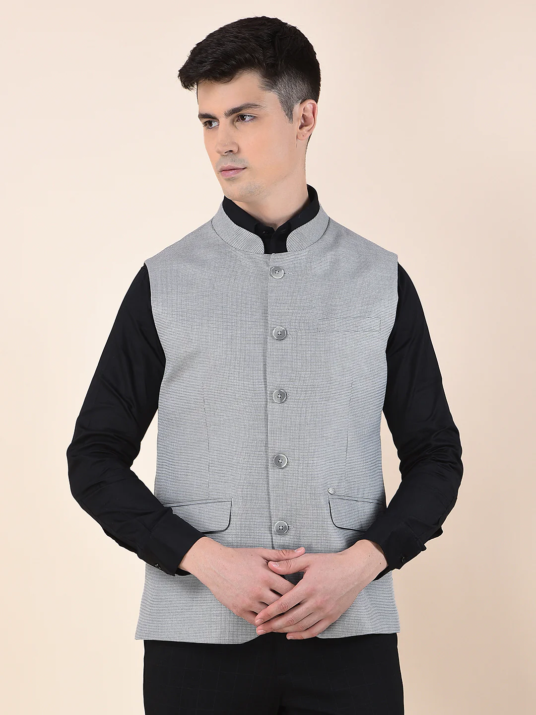 Waist Coat for Men | Premium Casual Waist Coat Regular Fit Mandarin Collar Poly Viscose Fabric Self Design Pattern - Image 8