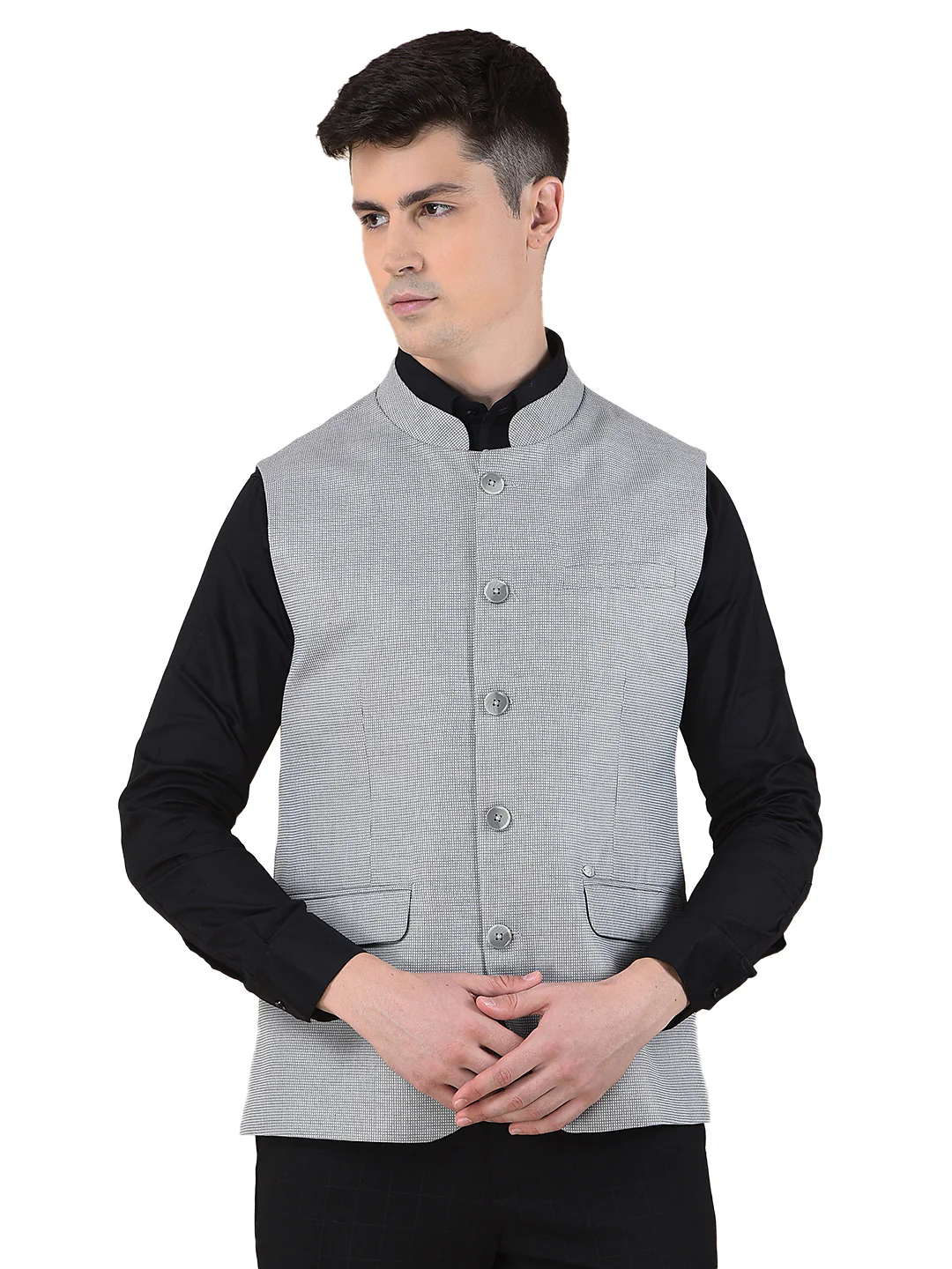 Waist Coat for Men | Premium Casual Waist Coat Regular Fit Mandarin Collar Poly Viscose Fabric Self Design Pattern - Image 9