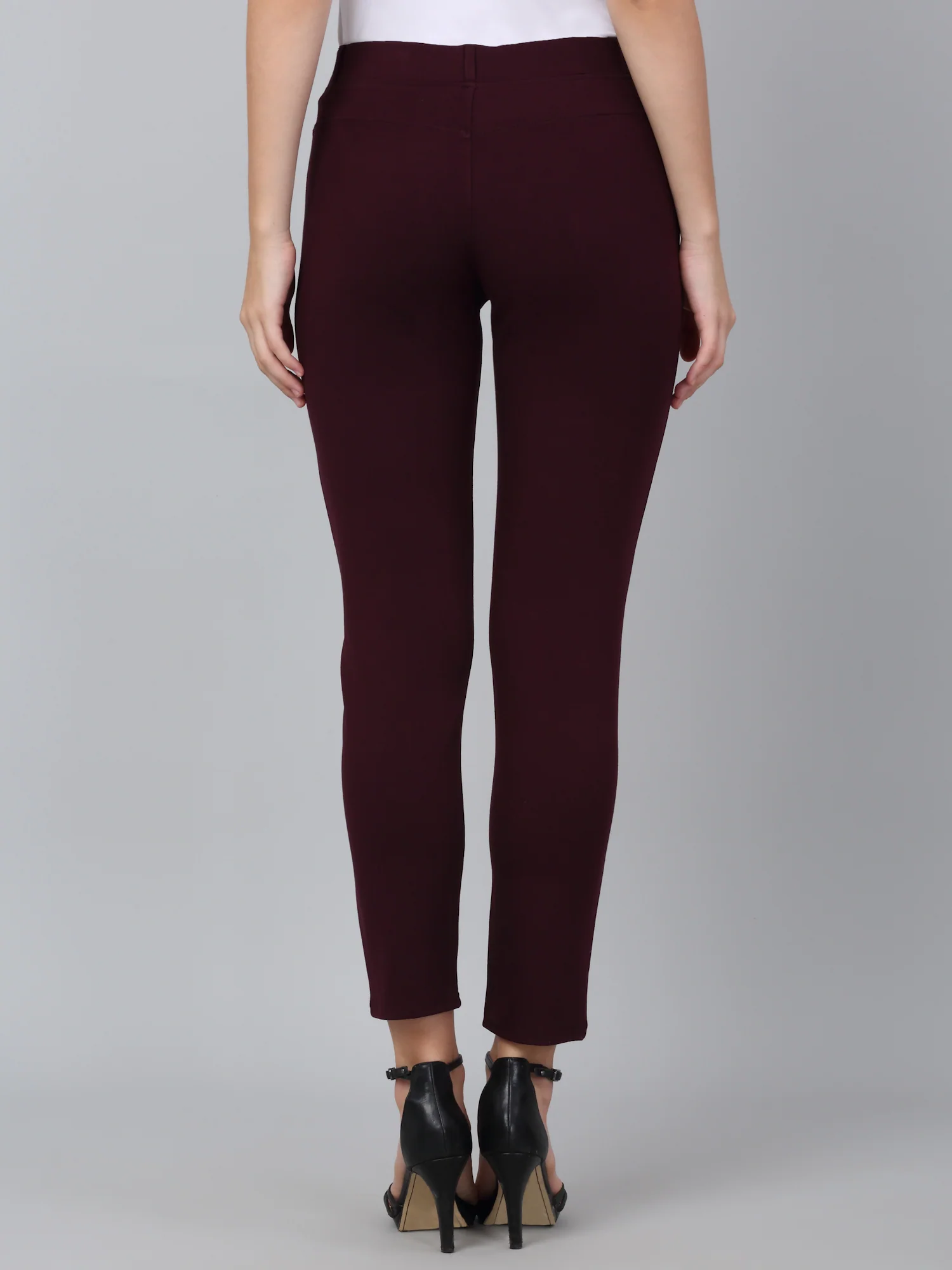 Wine Solid Ankle Length Regular Fit Jegging For Women - Image 5