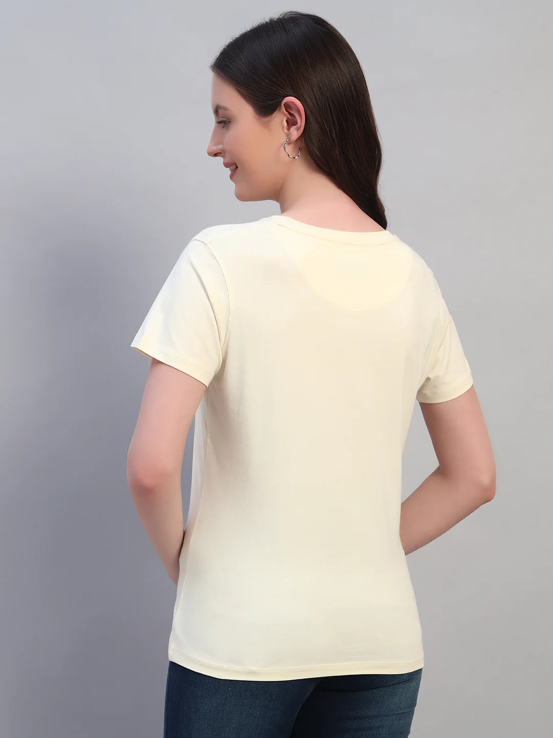 Women Beige Printed Half Sleeves Round Neck Casual T-Shirt - Image 4