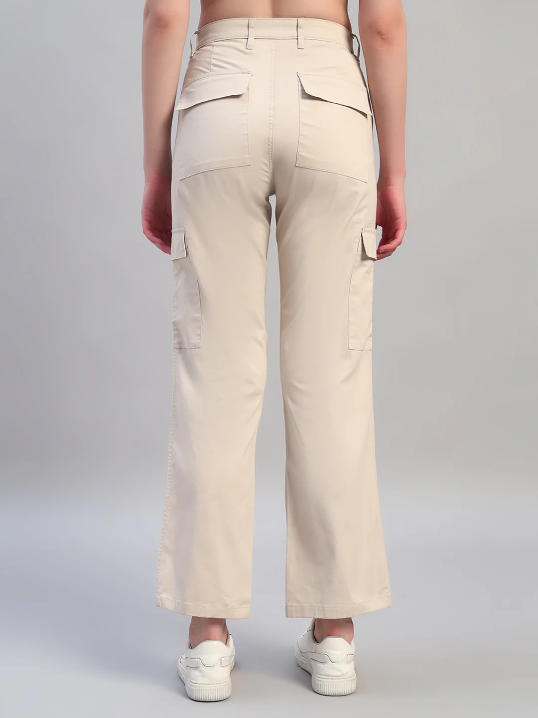 Women Beige Solid Full Length Regular Fit Cargo - Image 4