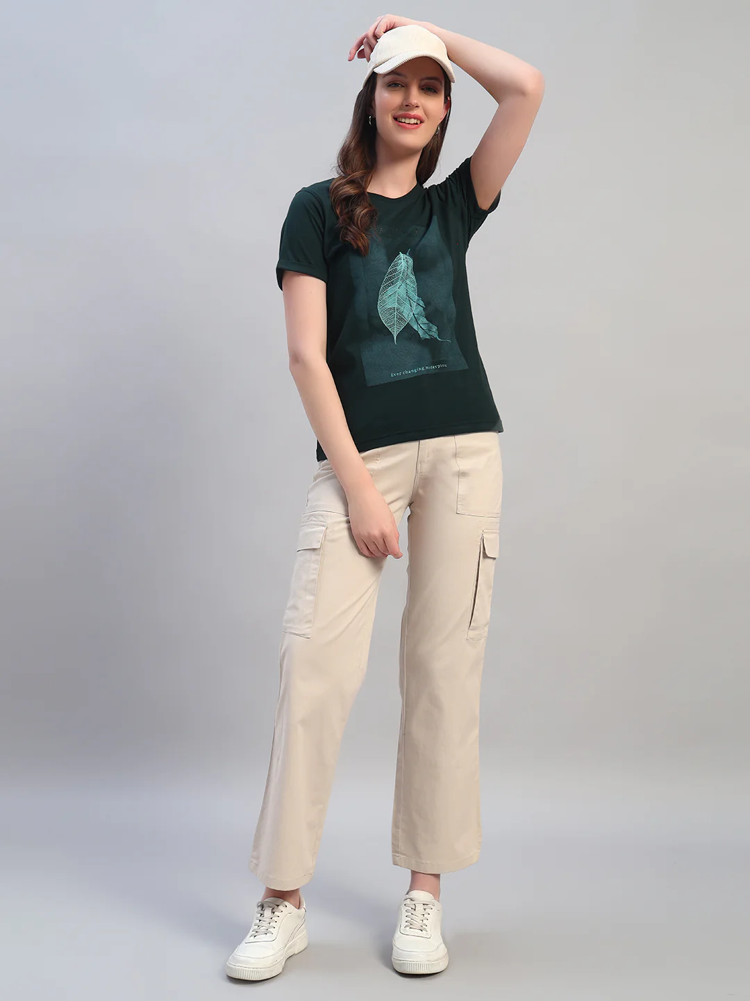 Women Beige Solid Full Length Regular Fit Cargo - Image 8