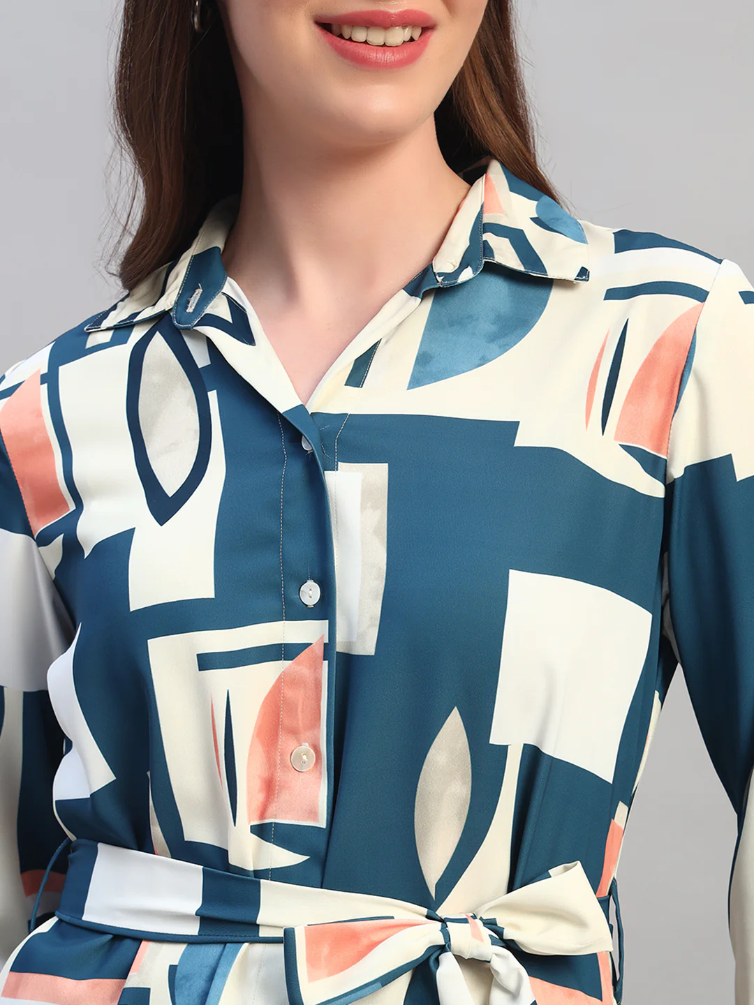 Women Blue Printed 3/4th Sleeves Casual Long Tunic - Image 6