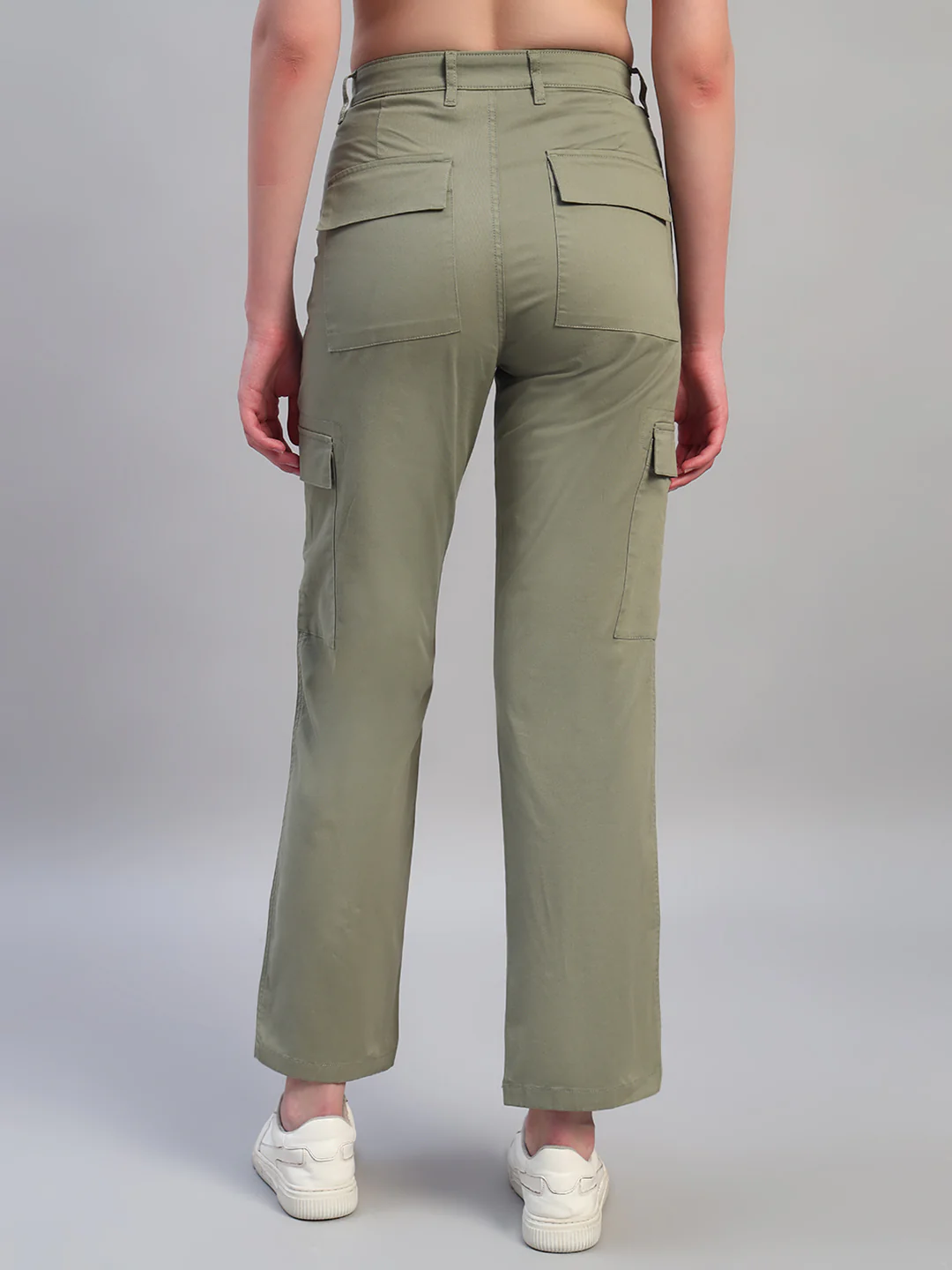 Women Light Green Solid Full Length Regular Fit Cargo - Image 4
