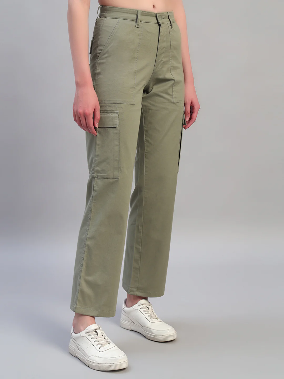 Women Light Green Solid Full Length Regular Fit Cargo - Image 5