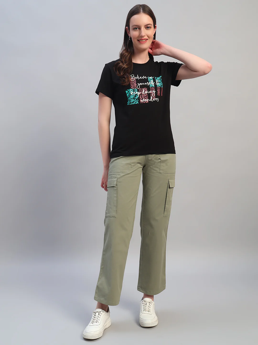 Women Light Green Solid Full Length Regular Fit Cargo - Image 7