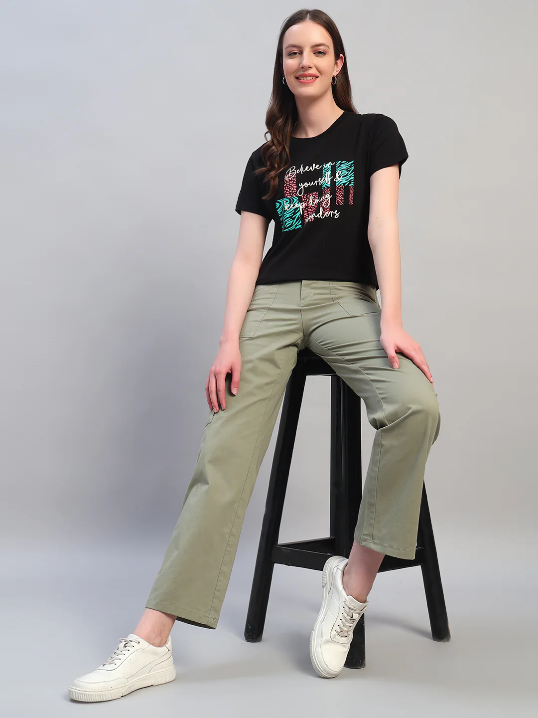 Women Light Green Solid Full Length Regular Fit Cargo - Image 8