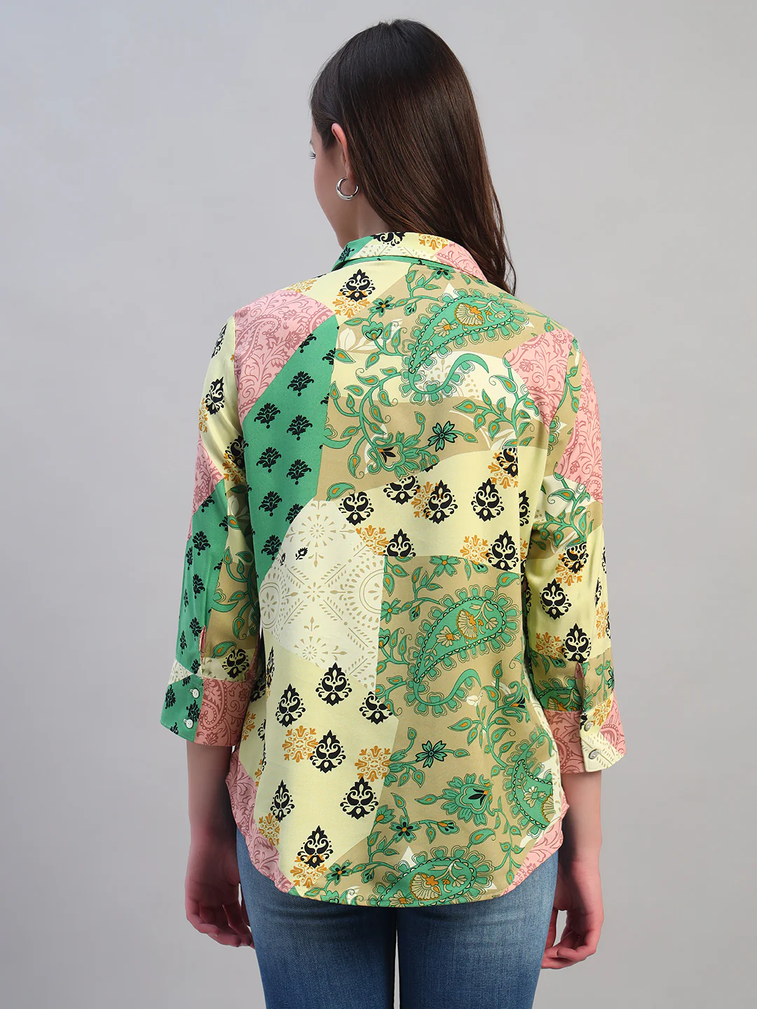 Women Multi Printed Spread Collar 3/4th Sleeves Casual Top - Image 3
