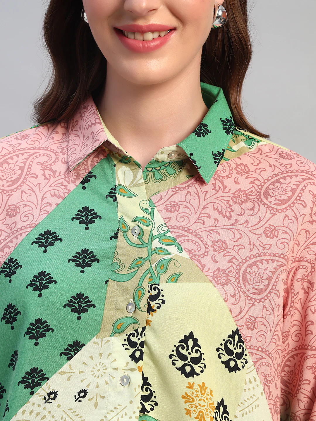 Women Multi Printed Spread Collar 3/4th Sleeves Casual Top - Image 5