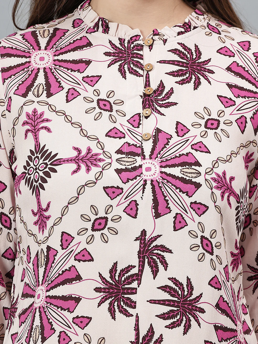 Women Multicolor Printed Band Collar Casual Tunic - Image 6