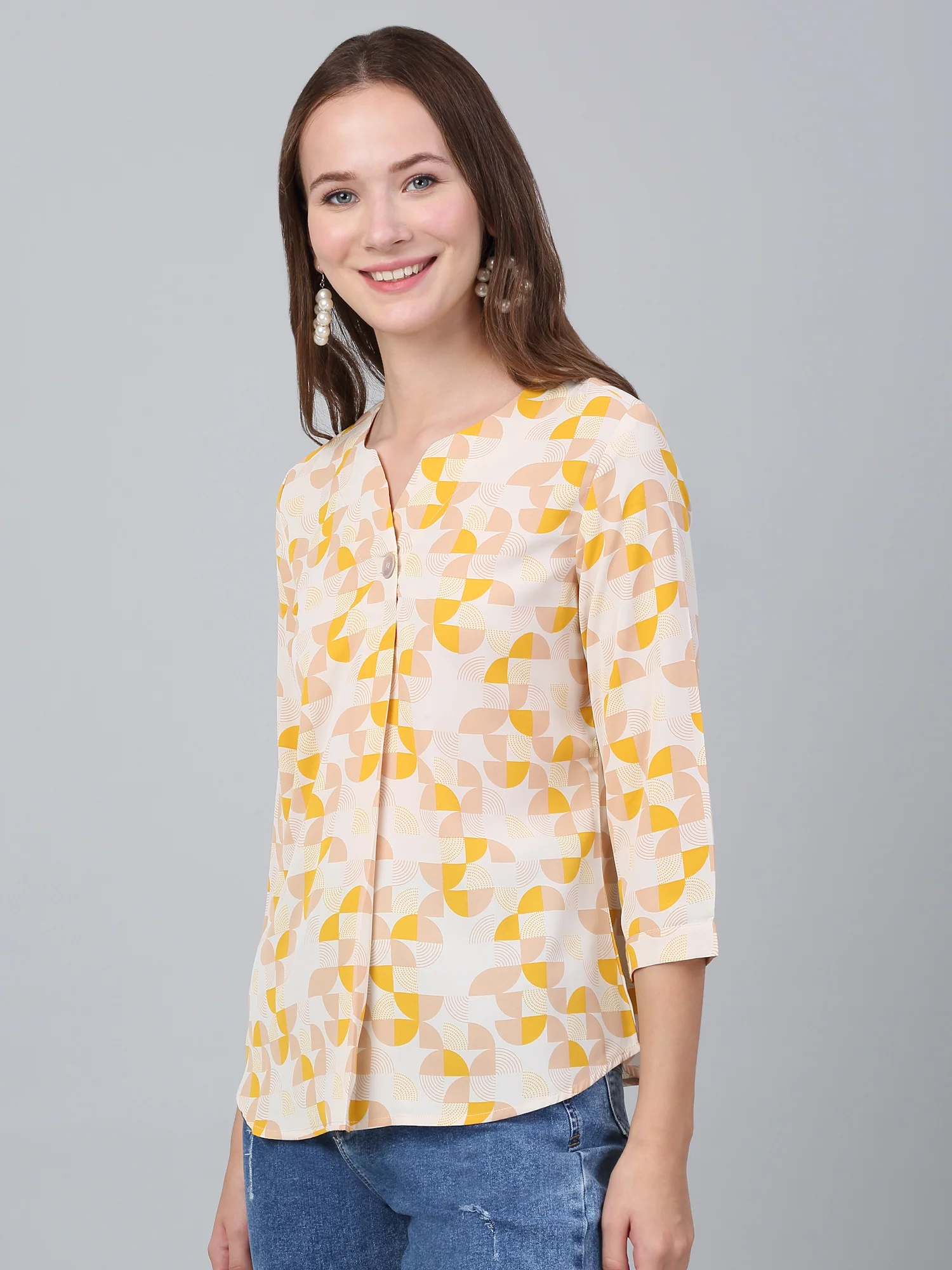 Women Multicolor Printed V-Neck Casual Tunic - Image 3