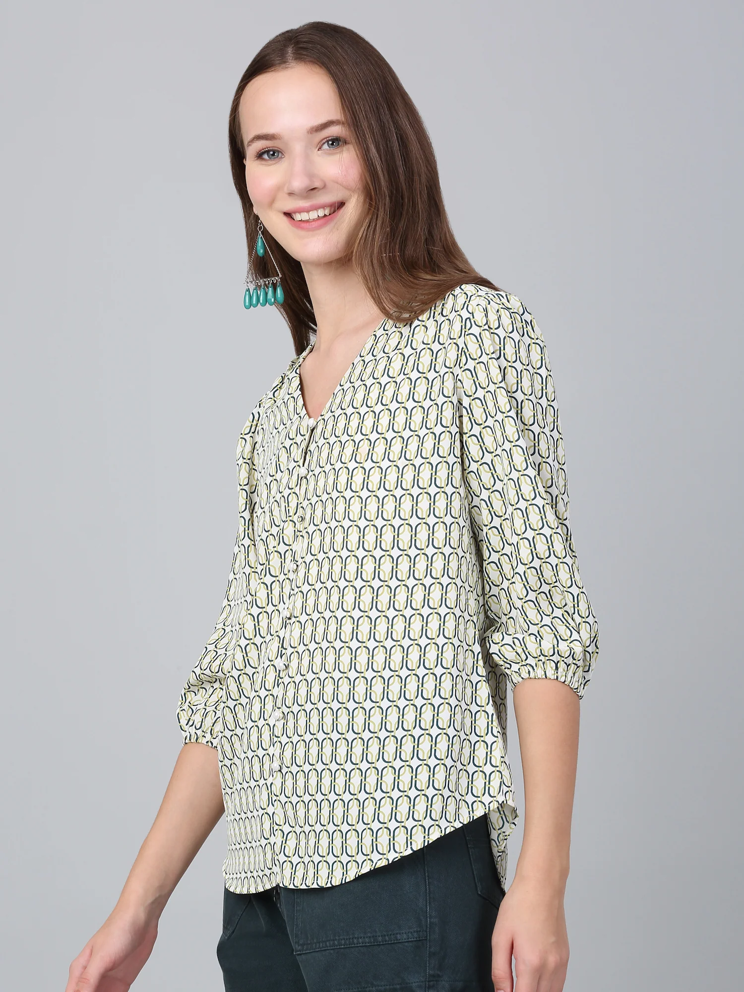 Women Multicolor Printed V-Neck Casual Tunic - Image 3
