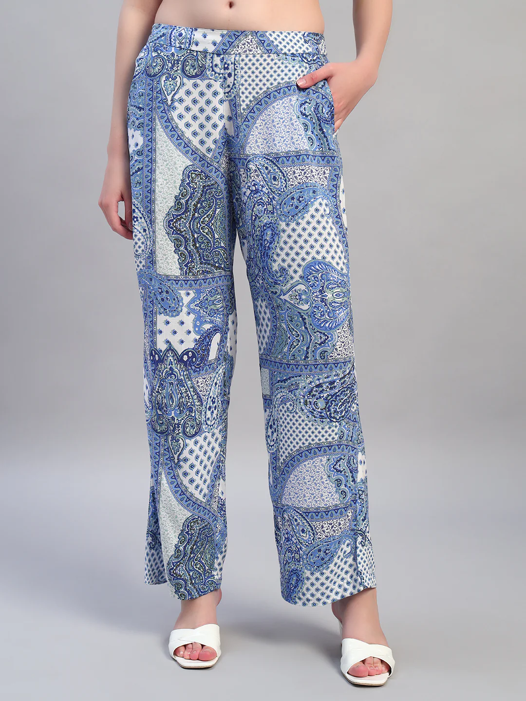 Women Printed Blue Shirt Collar 3/4th Sleeves Regular Fit  Co-Ord-Set - Image 7