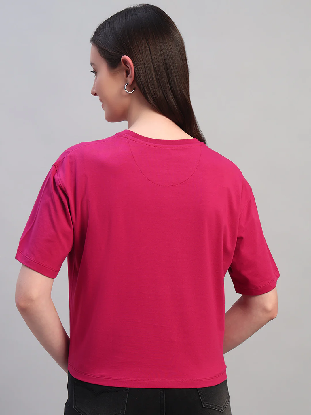 Women Purple Printed Half Sleeves Round Neck Casual T-Shirt - Image 4