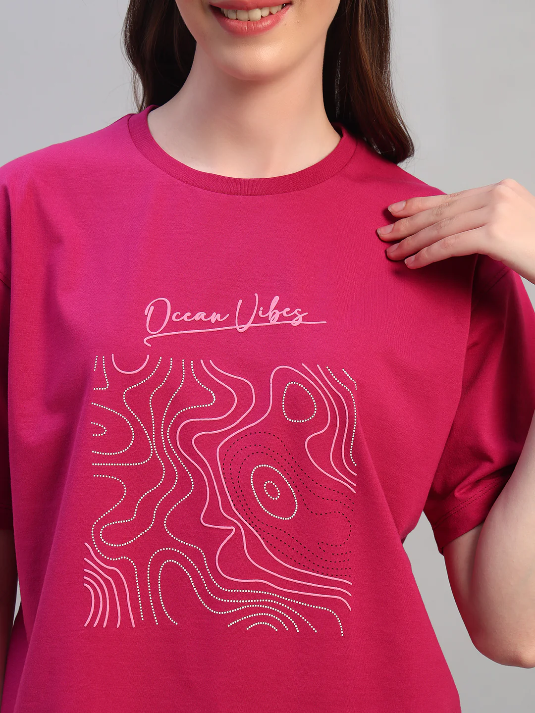 Women Purple Printed Half Sleeves Round Neck Casual T-Shirt - Image 6