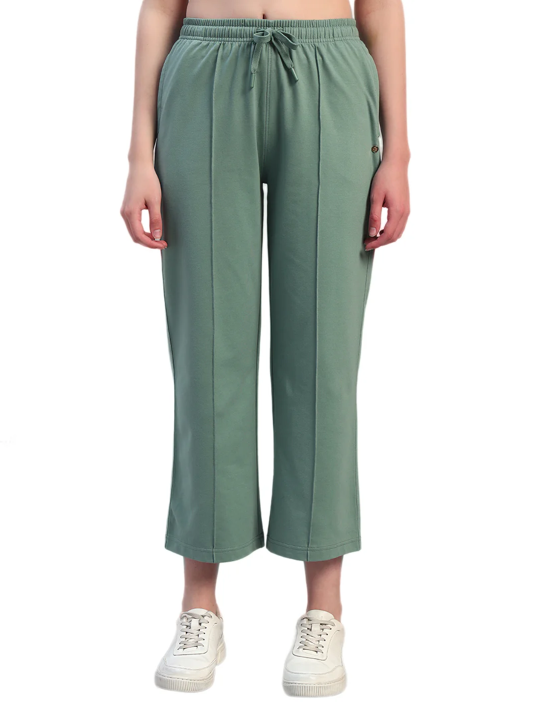 Women Solid Green Regular Fit Casual Track Pant - Image 2