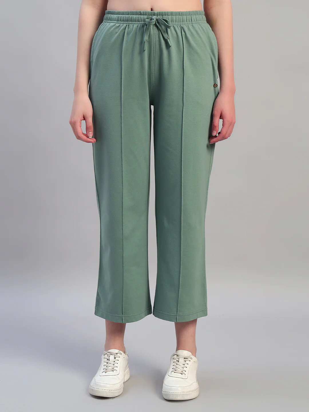 Women Solid Green Regular Fit Casual Track Pant - Image 4