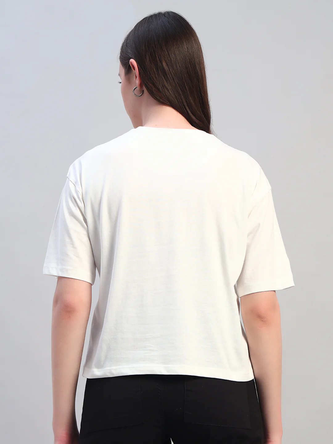 Women White Printed Half Sleeves Round Neck Casual T-Shirt - Image 2