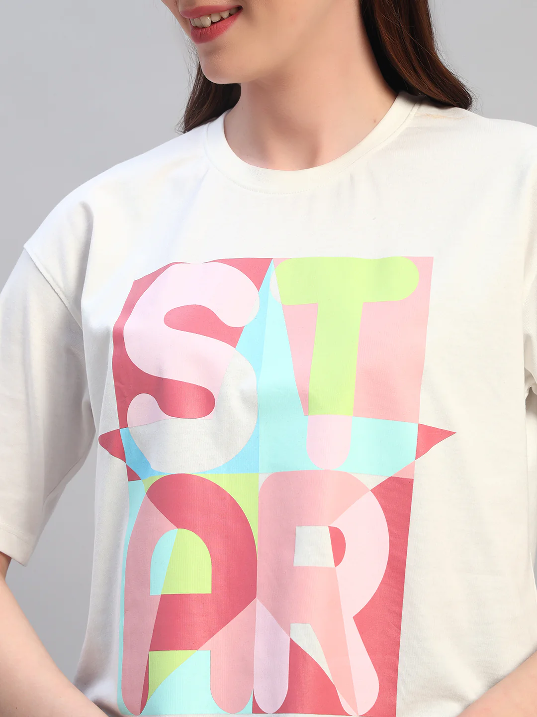 Women White Printed Half Sleeves Round Neck Casual T-Shirt - Image 8