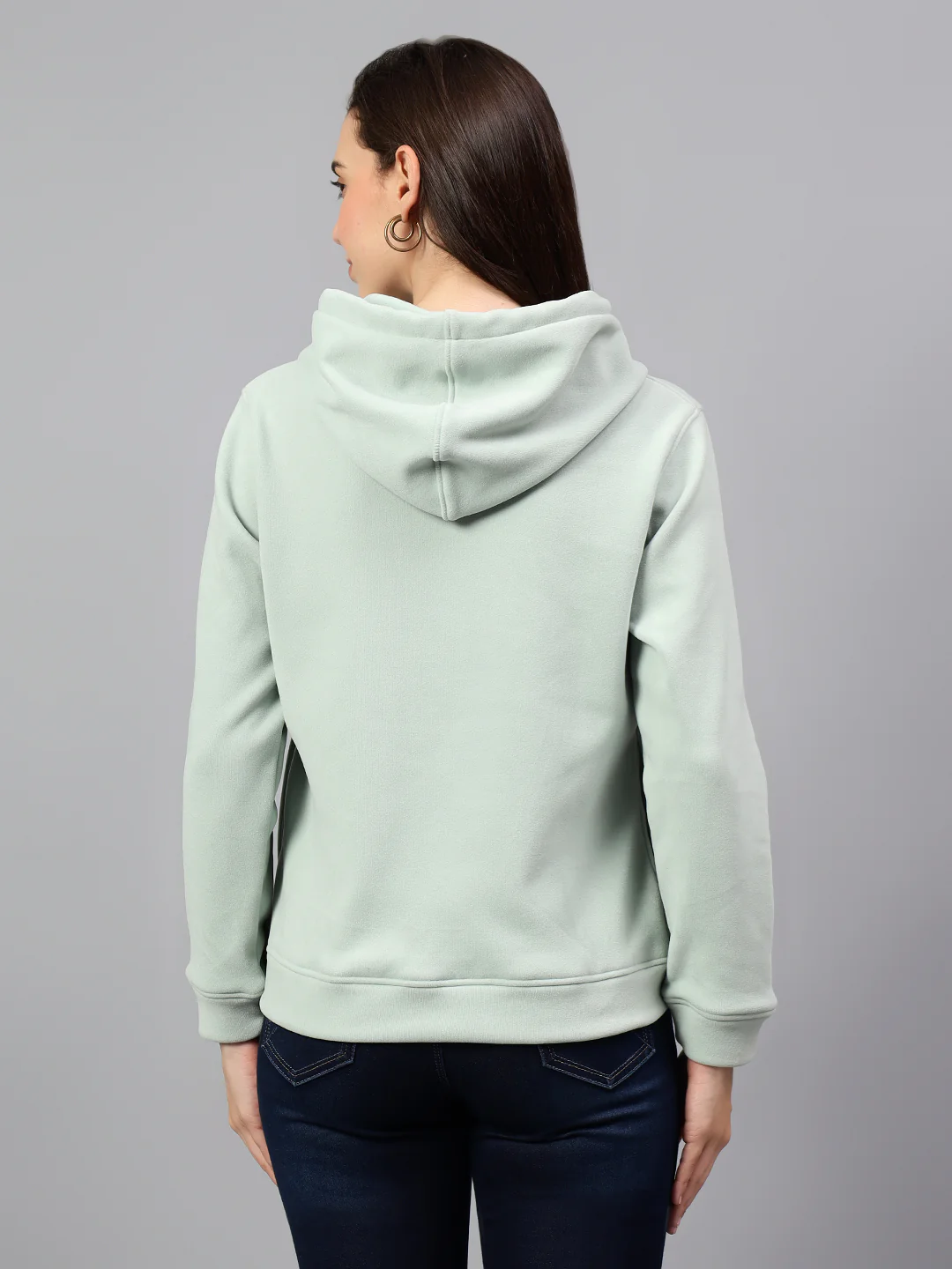 Women's Aqua Blue Printed Hoody Neck Sweatshirt - Image 2