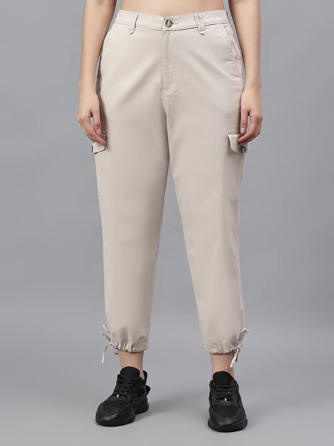 Women's Beige Solid Regular Fit Casual Cargo - Image 2