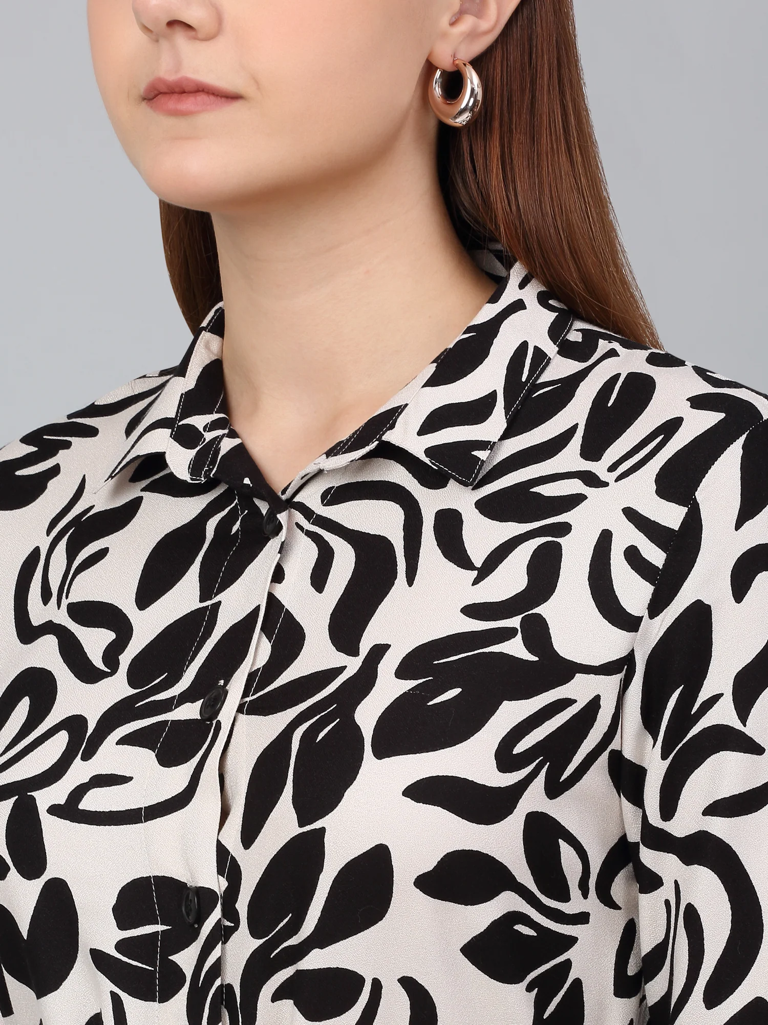 Women's Black Printed Spread Collar Casual Dress - Image 5
