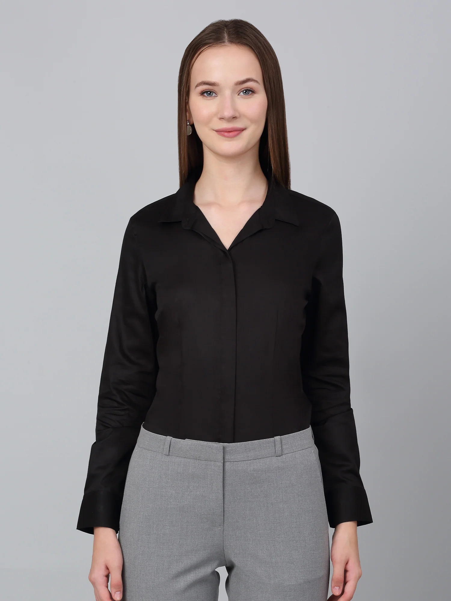 Cantabil Women’s Black Solid Formal Shirt | Work Style - Image 2