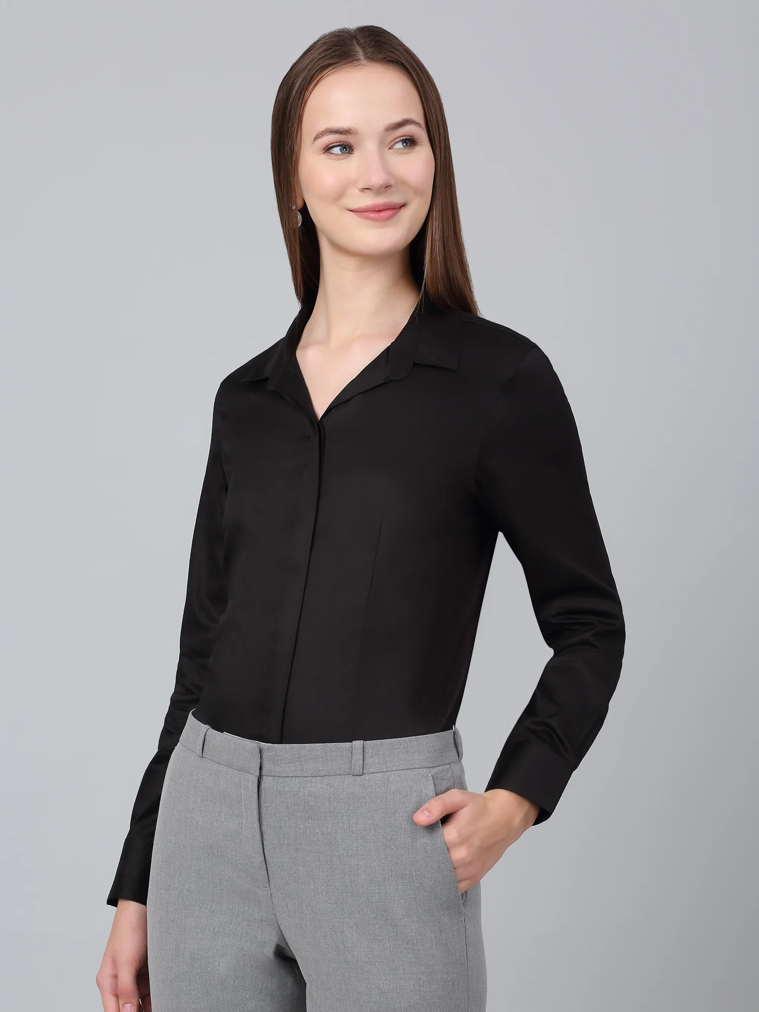 Cantabil Women’s Black Solid Formal Shirt | Work Style - Image 4