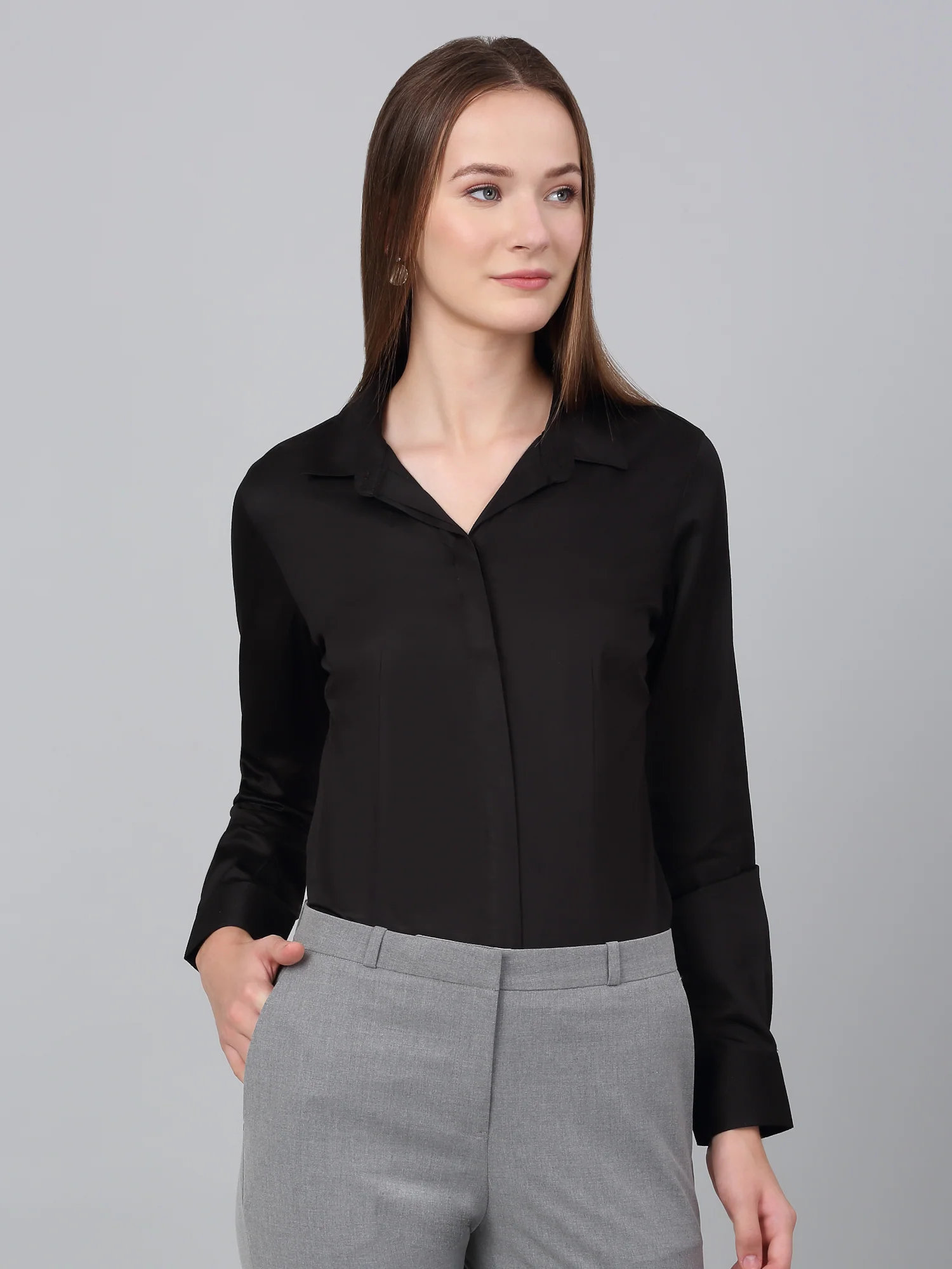 Cantabil Women’s Black Solid Formal Shirt | Work Style - Image 5