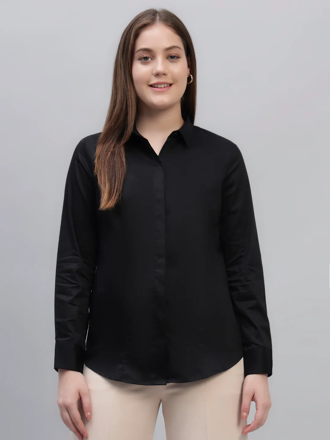 Women Black Slim Fit Formal Shirt | Cantabil - Image 2