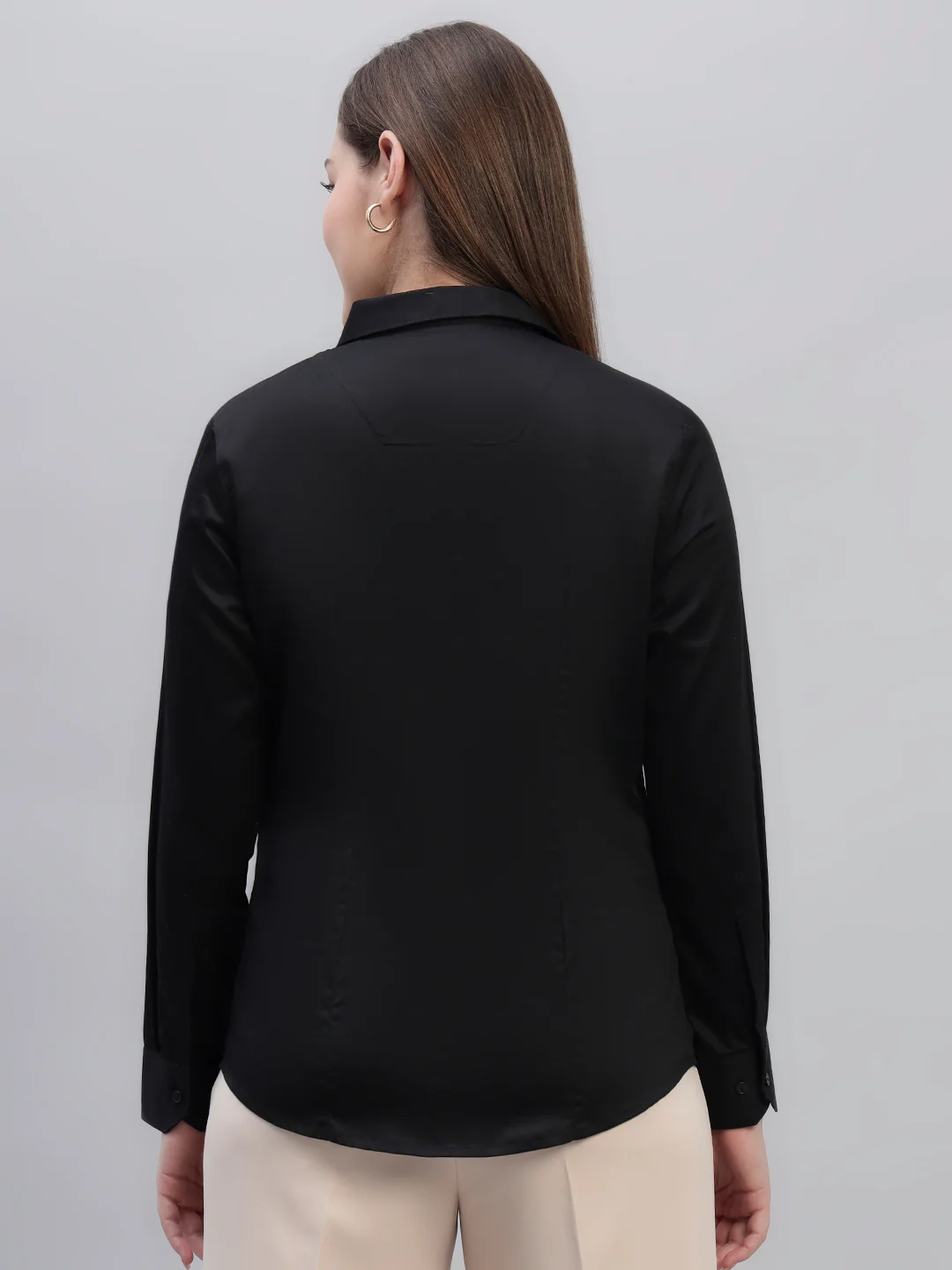 Women Black Slim Fit Formal Shirt | Cantabil - Image 5