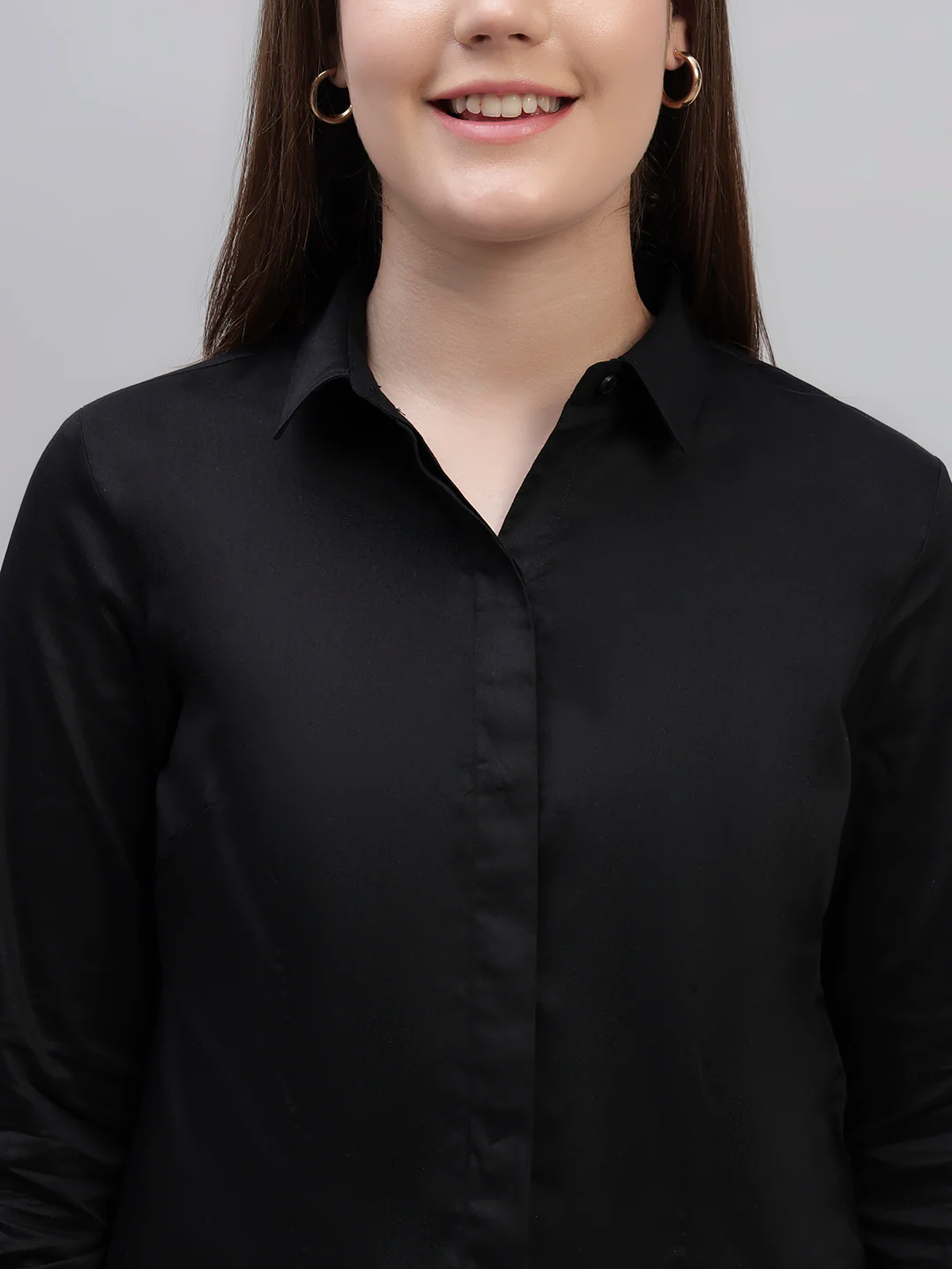 Women Black Slim Fit Formal Shirt | Cantabil - Image 6