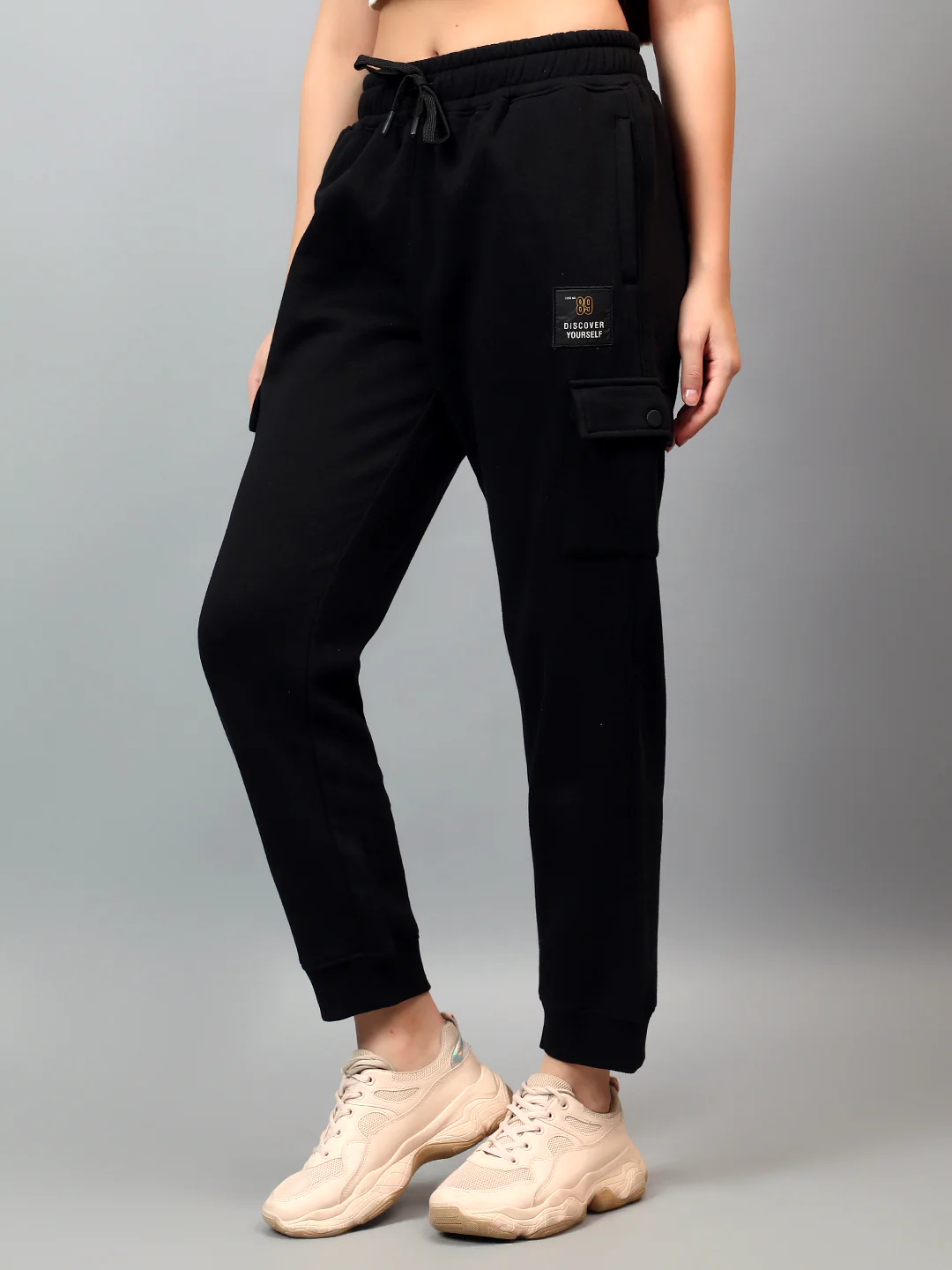 Women's Black Solid Ankle Length Regular Fit Cargo - Image 3