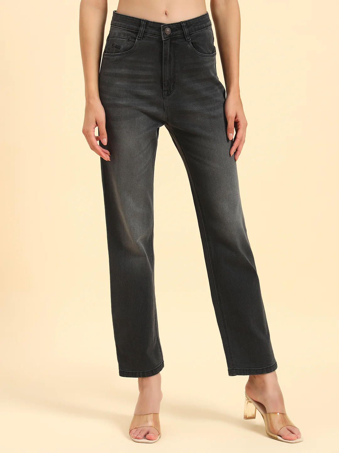 Women's Black Solid Regular Fit Casual Jeans - Image 3