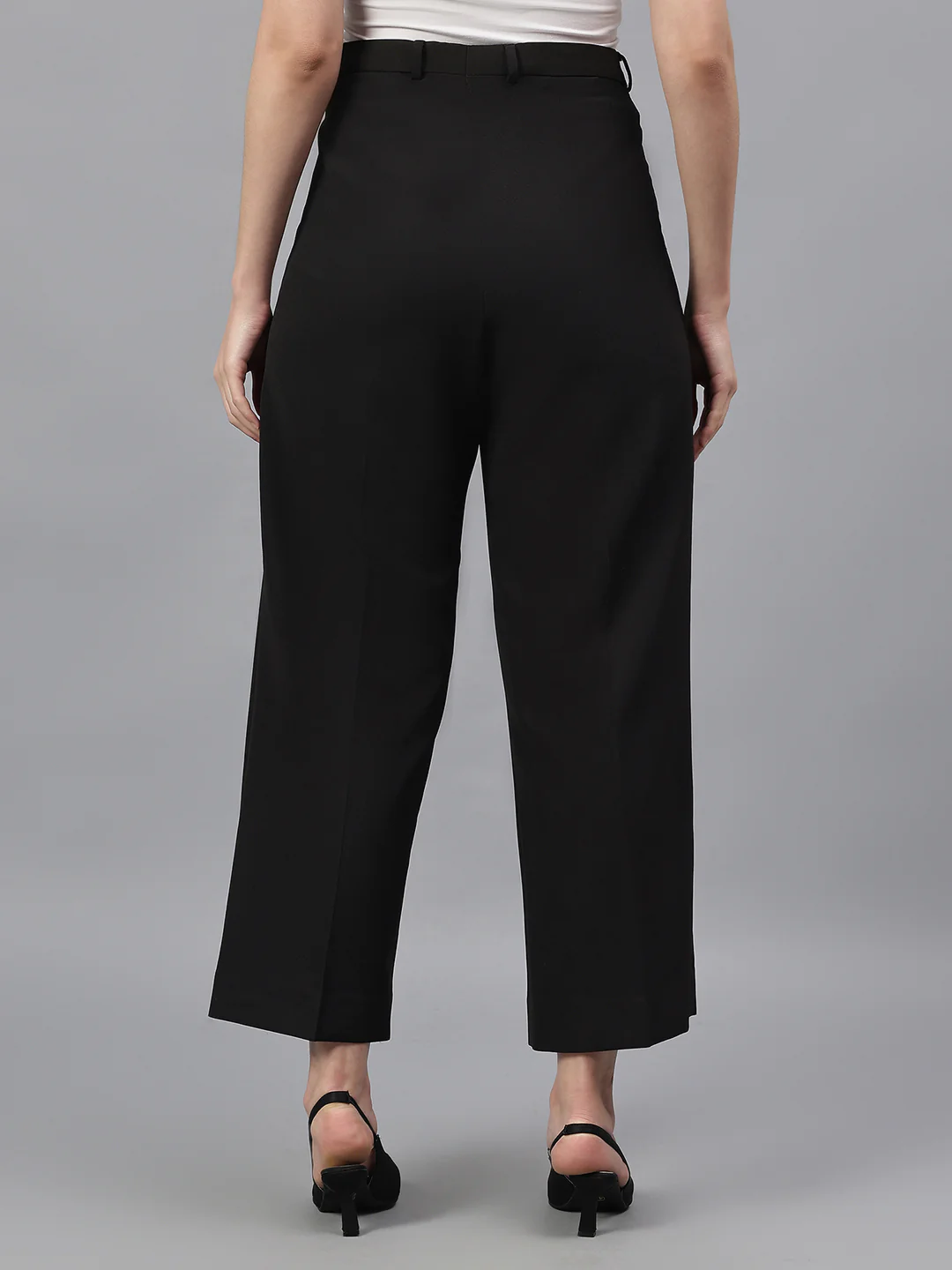 Women's Black Solid Regular Fit Formal Trosuer - Image 5