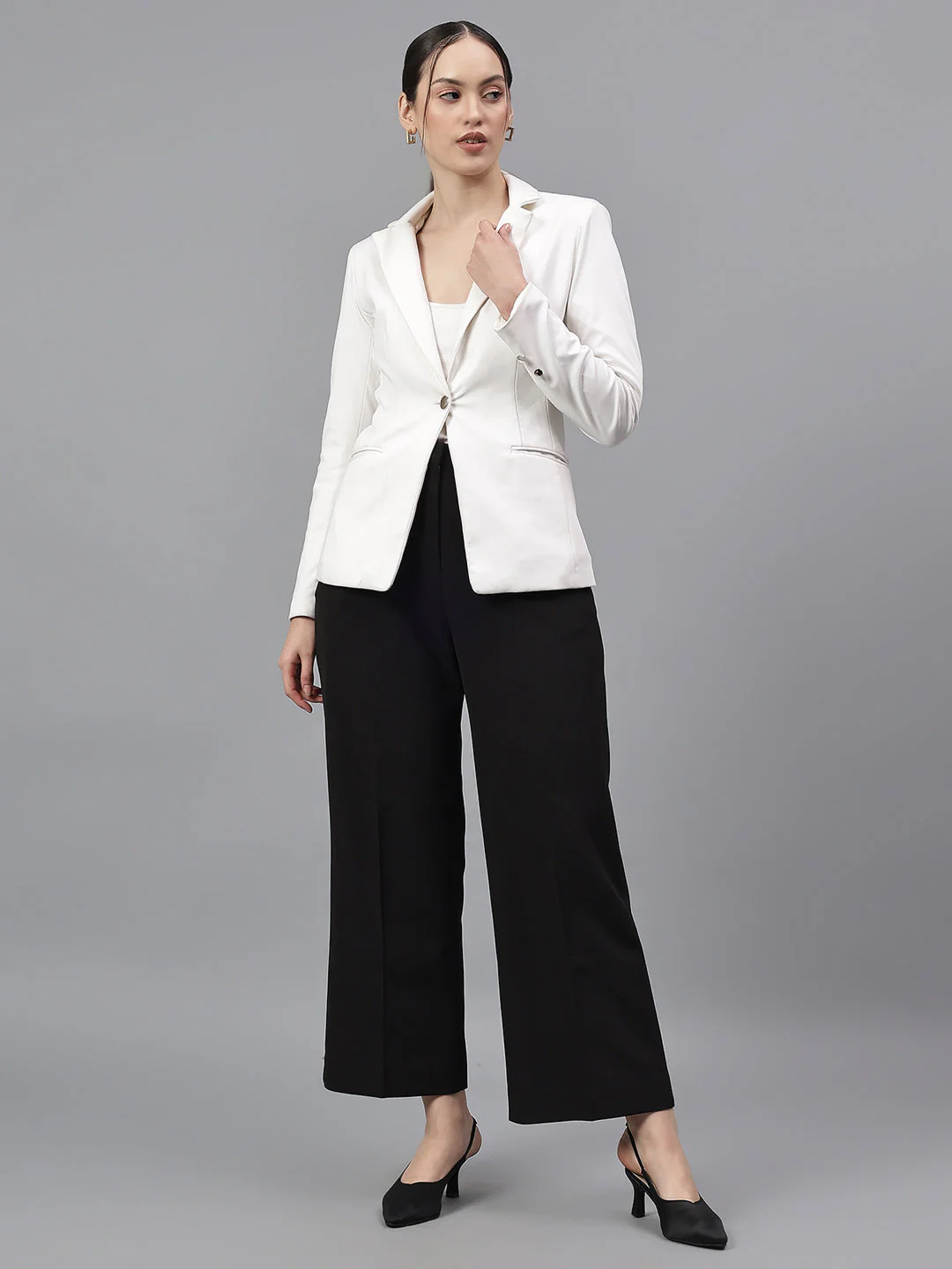 Women's Black Solid Regular Fit Formal Trosuer - Image 6