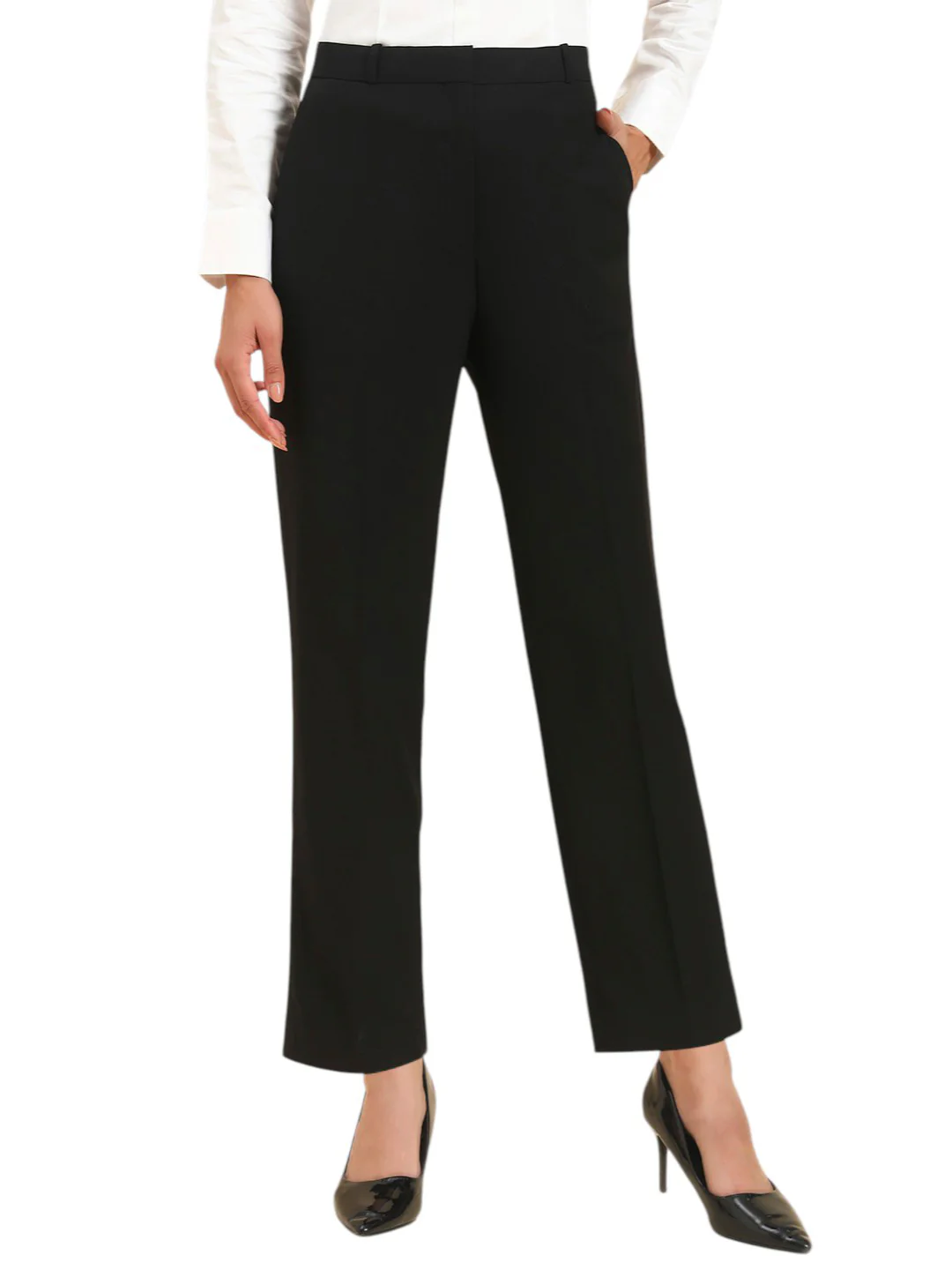Women's Black Solid Regular Fit Formal Trouser - Image 3